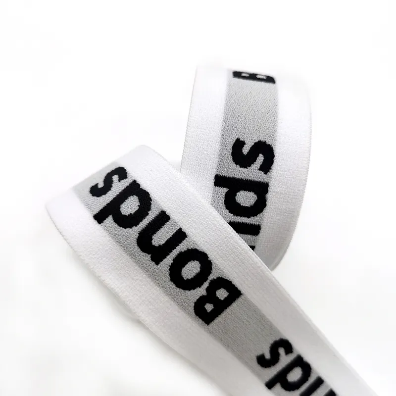 Fita de algodão personalizado 4cm preto e branco Jacquard laço elástico para cinto de calças apertadas e Yoga calças costura acessórios de nylon