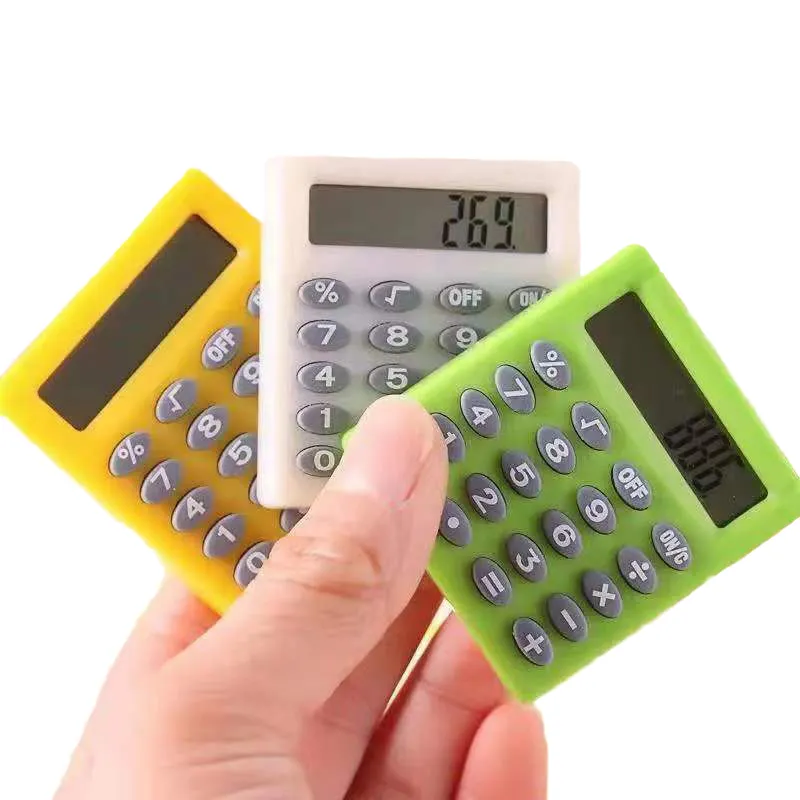 Kalkulator kartun saku portabel Mini kecil, kalkulator tombol saku warna permen Multi, kalkulator kartun saku