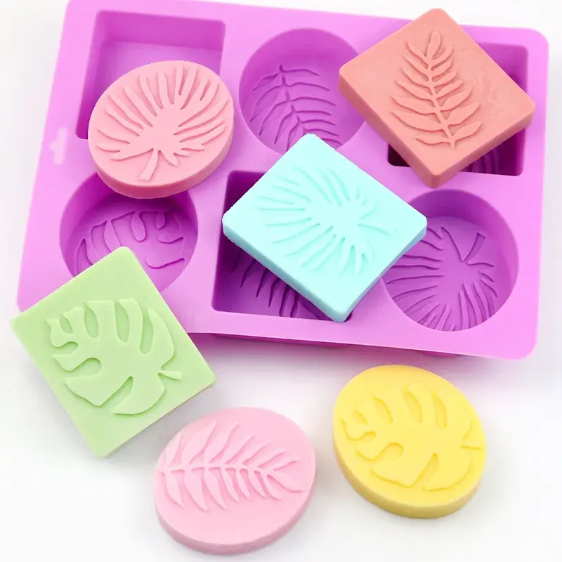 Atacado Soap Moldes Soft Silicone DIY Bar Soap Mold 6 Furos Square Leaf Pattern Moldes Para Soap Making