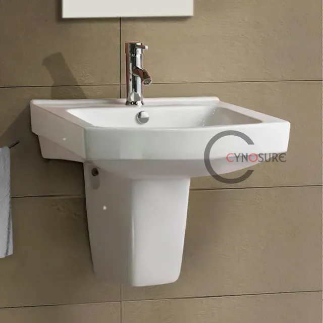 Lavabo de pared colgante de color blanco personalizado Lavabo de medio pedestal