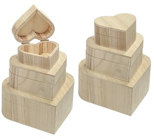 6 Pack scatola di legno a forma di cuore portagioie in legno non finito nidificazione ricordo per l'artigianato