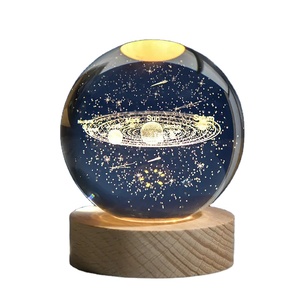 60mm cam küre güneş sistemi gezegen küre 3D lazer kazınmış Galaxy kristal top ahşap tabanı ile ev dekor için - Product Image 1
