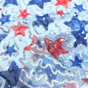 Custom Printed 4 <strong>Way</strong> Stretchy <strong>Star</strong> Pattern Net Specifications Reasonable Price Silver Sequin Mesh Print Fabric