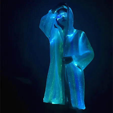 Vestidos de tecido de fibra óptica com led, brilha no escuro, roupas/colete de festa brilho
