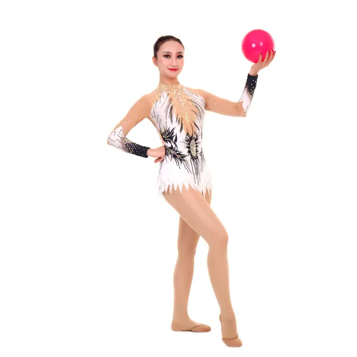 2019 Nouvelle Conception Progressive plume blanche En Gros Personnalisé Équipe costume de Danse rythmique gymnastique costumes