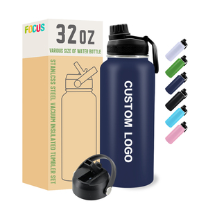 Tùy chỉnh chai nước 32oz sơn tĩnh điện màu xanh đậm du lịch Mug thép không gỉ 1L thể thao chai nước xách tay cốc ngoài trời - Product Image 1