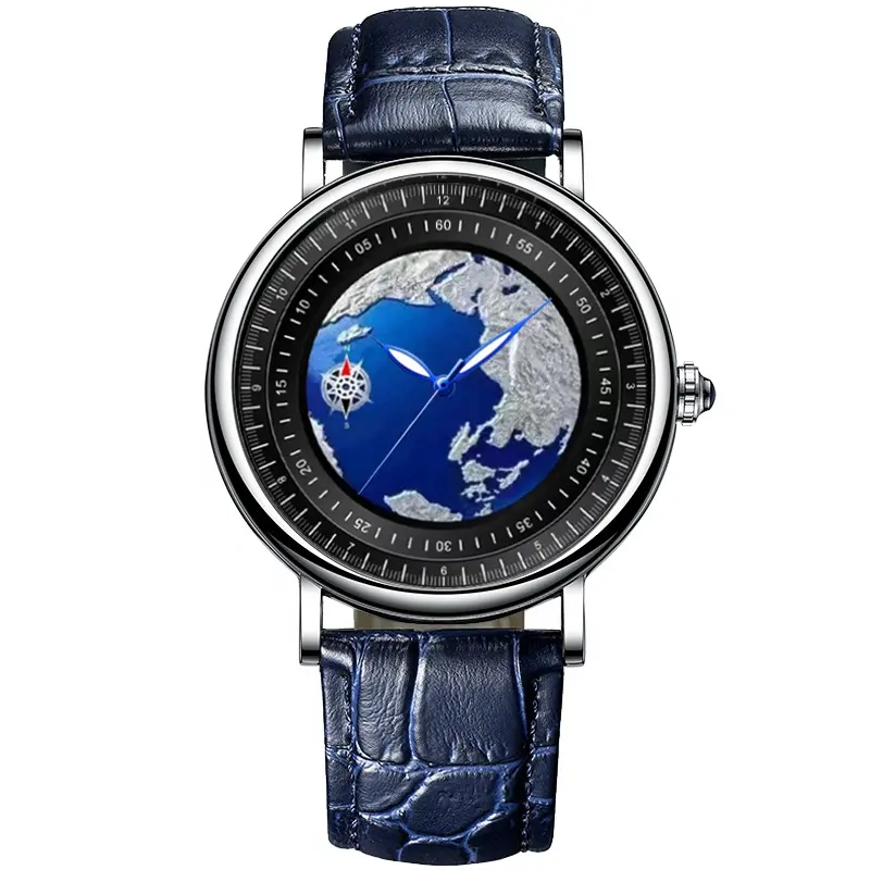 Automatik uhren Herren Luxusmarke Automatik 3D Erd zifferblatt Leuchtend Die Blue Planet Blue Uhr Automatik