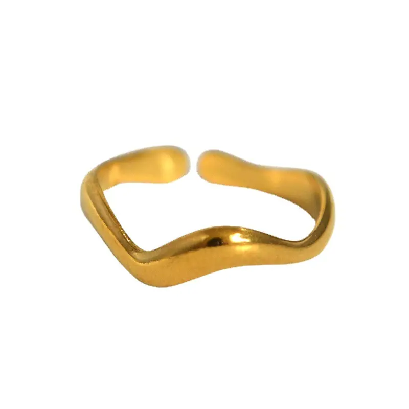 Anillo abierto minimalista de acero de titanio ondulado para mujer con diseño frío e indiferente Anillo de sentido Anillo de cola de acero inoxidable al por mayor