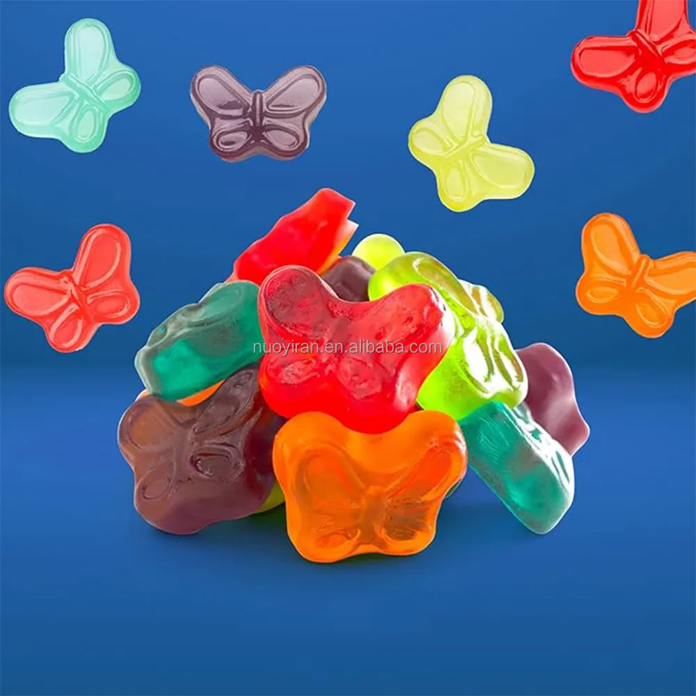 حلوى مطاطية متنوعة بالجملة بتصميم حسب الطلب ذات جودة عالية حلوى على شكل فراشة بنكهة الفواكه المختلطة