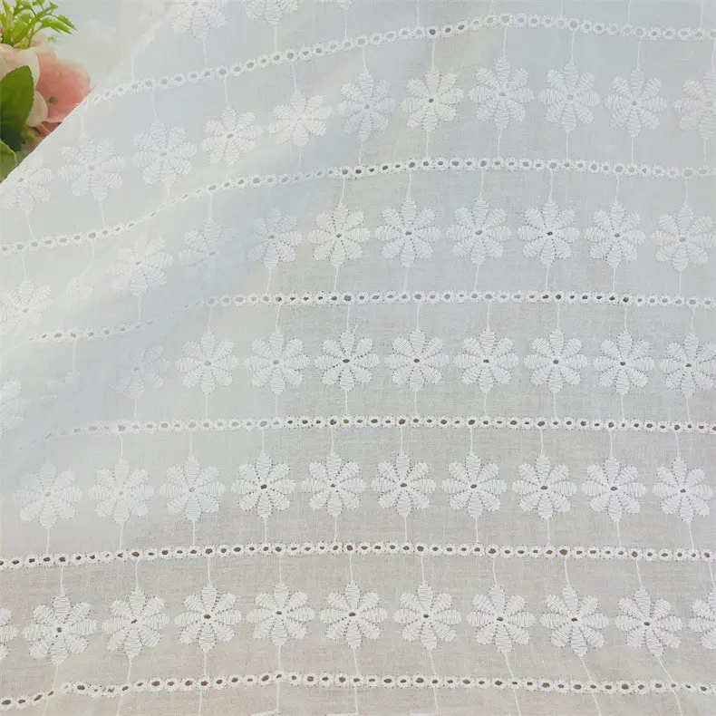Tecido bordado 100% algodão para camisa de verão, tecido 100% algodão para roupa bordada, solúvel em água