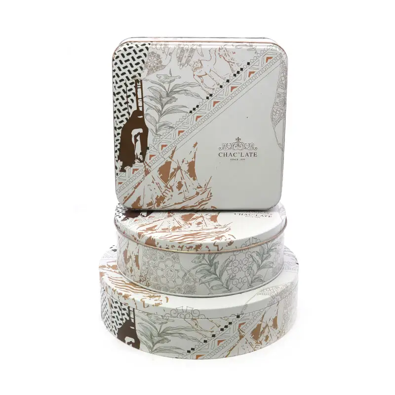 पहले से शर्त दौर चॉकलेट टिन पैकेज बॉक्स सेट कैंडी मिठाई धातु छाला भीतरी ट्रे और कागज के साथ कर सकते हैं