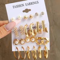 customize Trendy Gold Metal Earring Women Fashion Geometric Pearl Circle hoop Earrings Trend Set Fashion jewelry stud earrings