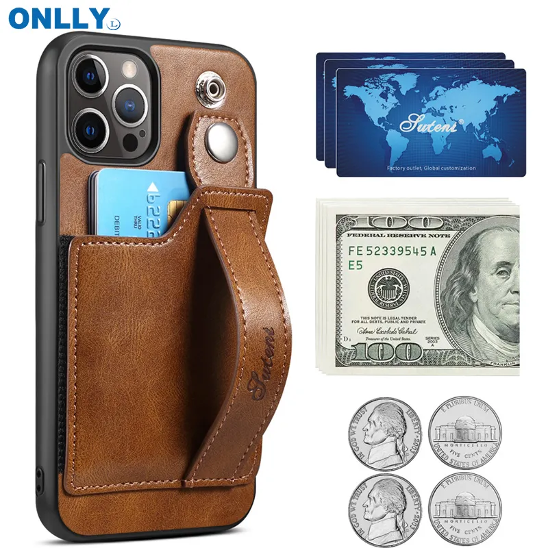 Schluss für iPhone 13 Pro Max Telefongehäuse 12 Mini-Kartenhalfter Armband Rückenabdeckung schützende Brieftaschenhülle für iPhone-Hülle