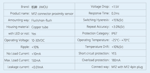 Sensor de posición M12 DC PNP Sensor de interruptor de proximidad inductivo con tipo de conector M12 - Product Image 6