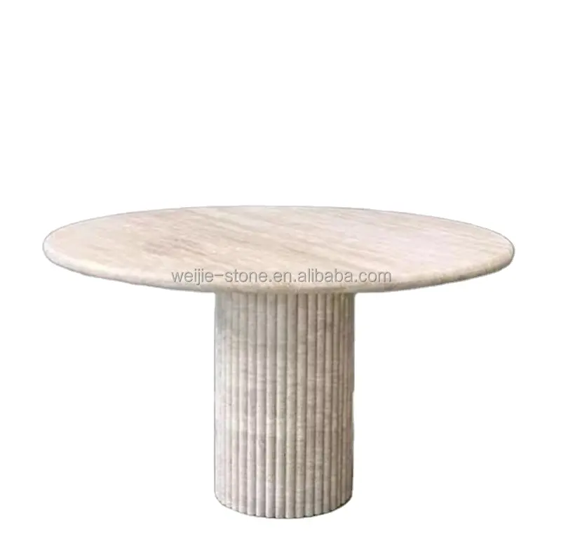 İskandinav tasarımcı mobilya traverten üst yuvarlak yemek masası doğal mermer yemek odası masaları 4