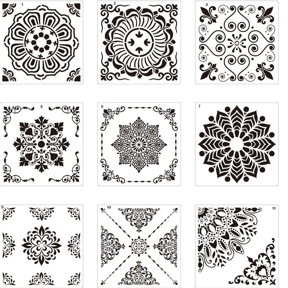 Stencil Mandala 12x12 pollici per dipingere su legno, parete, pavimento riutilizzabile confezione da 12 pezzi stencil set di modelli di pittura