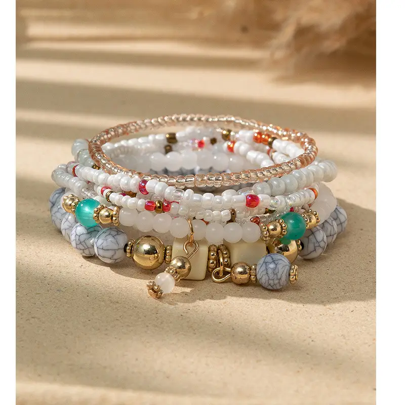 JC braccialetto di cristallo all'ingrosso Boho layering Strand Statement Jewelry bracciali impilabili con perline di semi