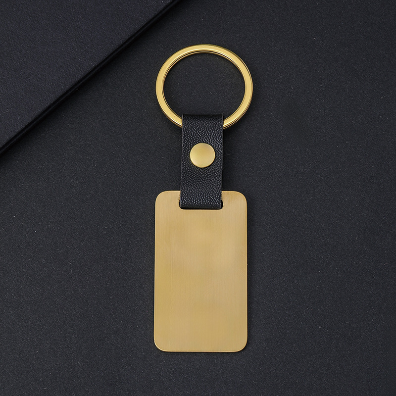 Gold leather rectangular keychain