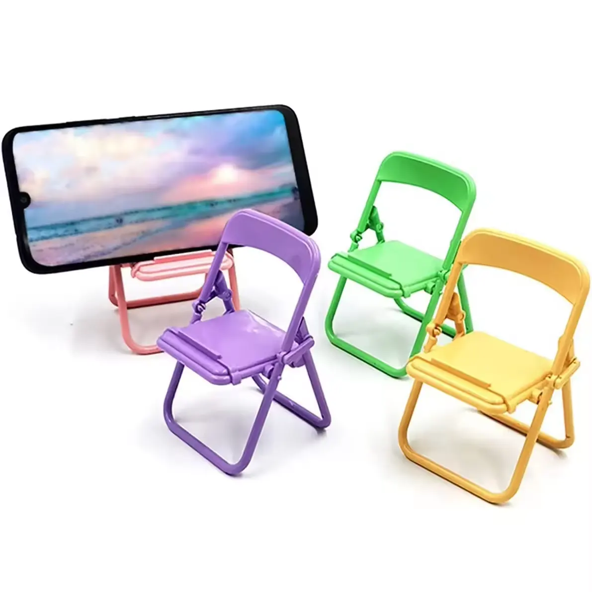 Nieuwe Aankomst Mini Draagbare Mobiele Telefoon Esktop Stoel Stand 4 Kleur Verstelbare Macaron Kleur Stand Opvouwbare Krimpdecoratie