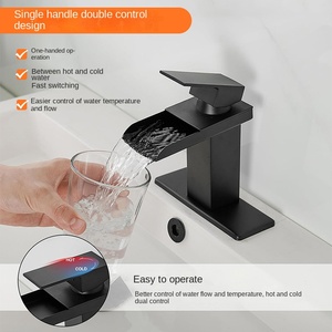 Hiện đại đơn xử lý vuông phòng tắm rửa lưu vực vòi nước xuyên biên giới thác nước màu đen với lõi van gốm nóng và lạnh - Product Image 2