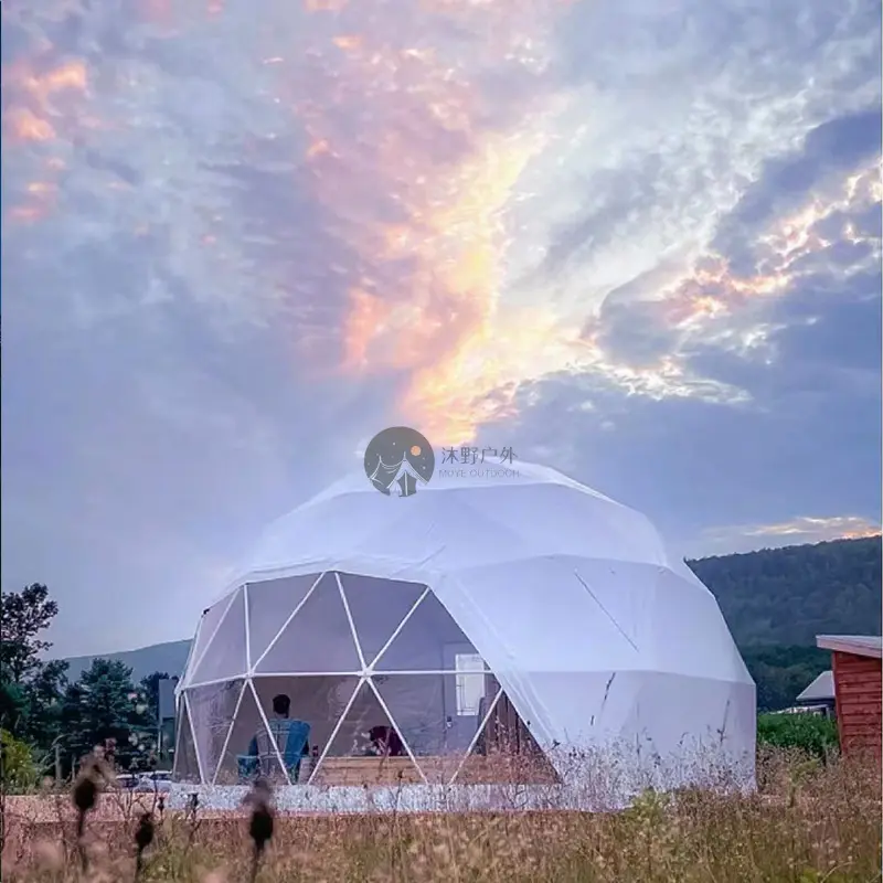Tienda de campaña de cúpula geodésica de lujo para Glamping con cúpula de cristal y tienda de campaña de lona para 4 personas