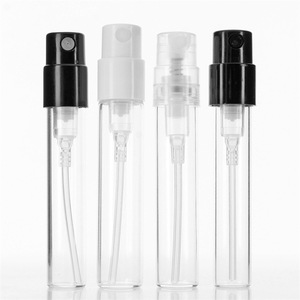 可再填充1.5毫升2毫升2.5毫升透明喷雾玻璃瓶迷你香水喷雾瓶雾化器，带黑白透明盖 - Product Image 1