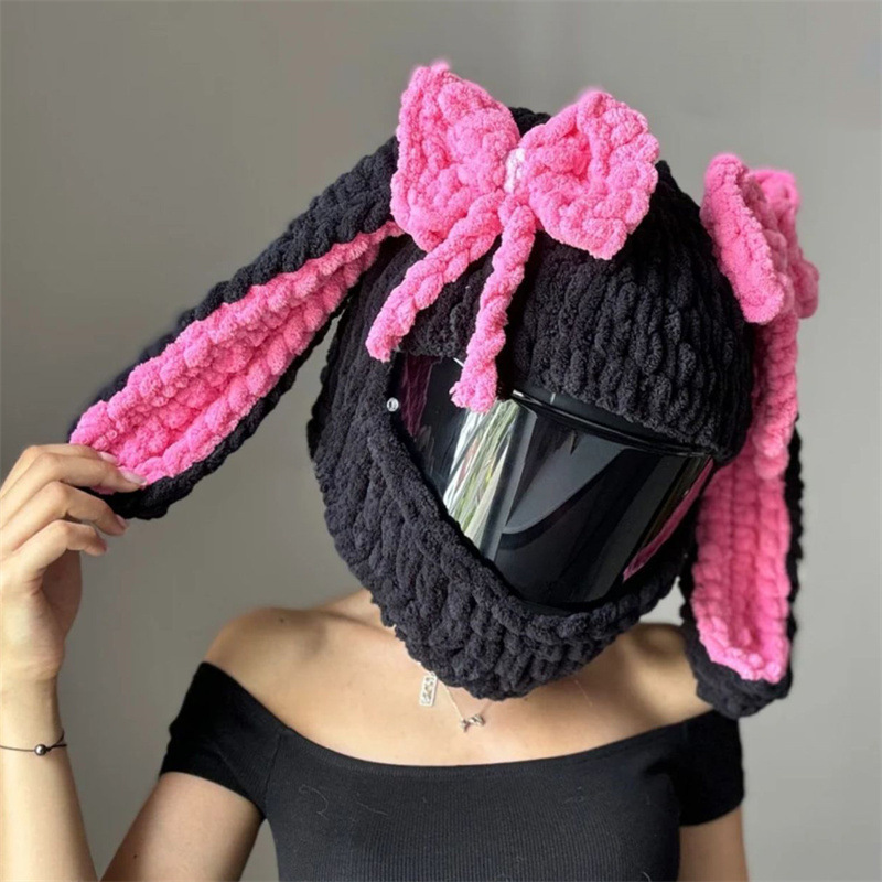 Pajarita-rosa rojo-negro orejas de conejo