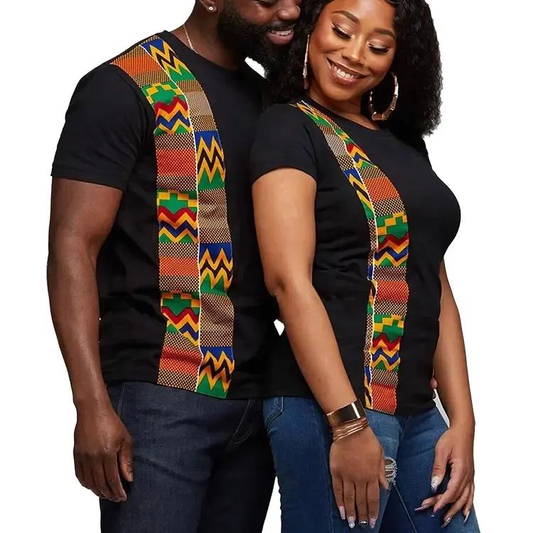 T-Shirt in cotone Unisex africano all'ingrosso con stampa di marca T-Shirt in filato di Camiseta nero 100%