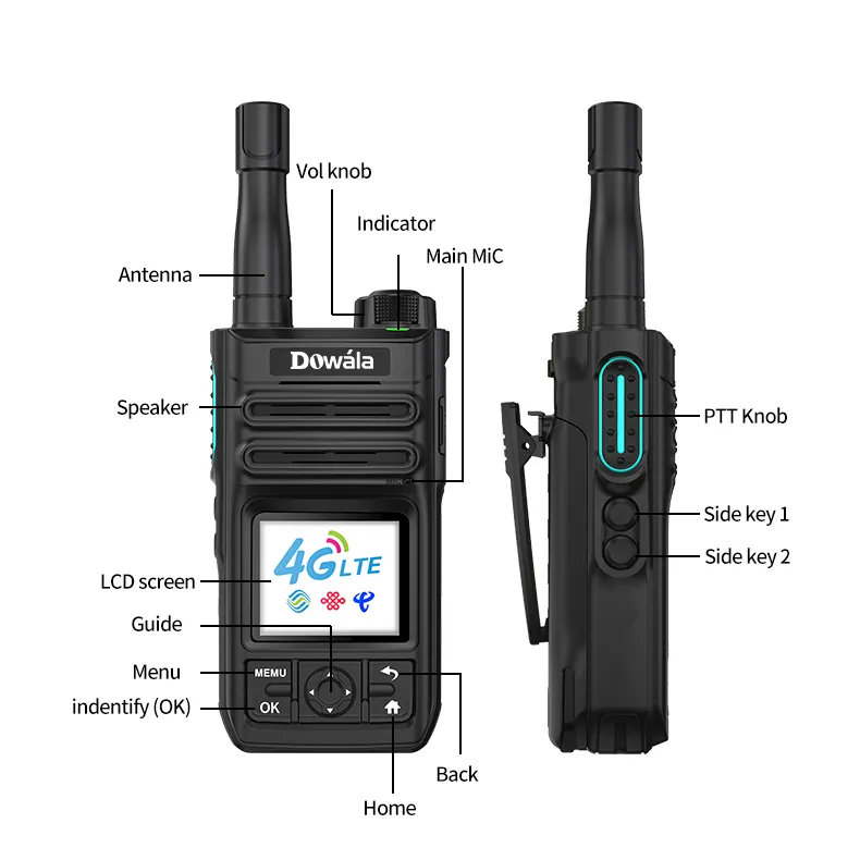 DP340 4G POC Walkie Talkie de largo alcance Tarjeta SIM Radio de 2 vías GPS WIFI para guardia de seguridad