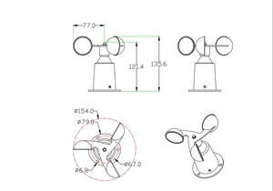 Salida RS485 de 3 tazas, anemómetro, sensor de velocidad del viento, estación meteorológica RS485, 4-20mA, 0-5V, RS485, 1 unidad - Product Image 3