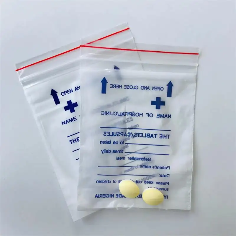 Chine fabricant petit joint médical Lpde Ziplock emballage en plastique sac d'enveloppe de distribution pour pilules médicaments pharmaceutiques