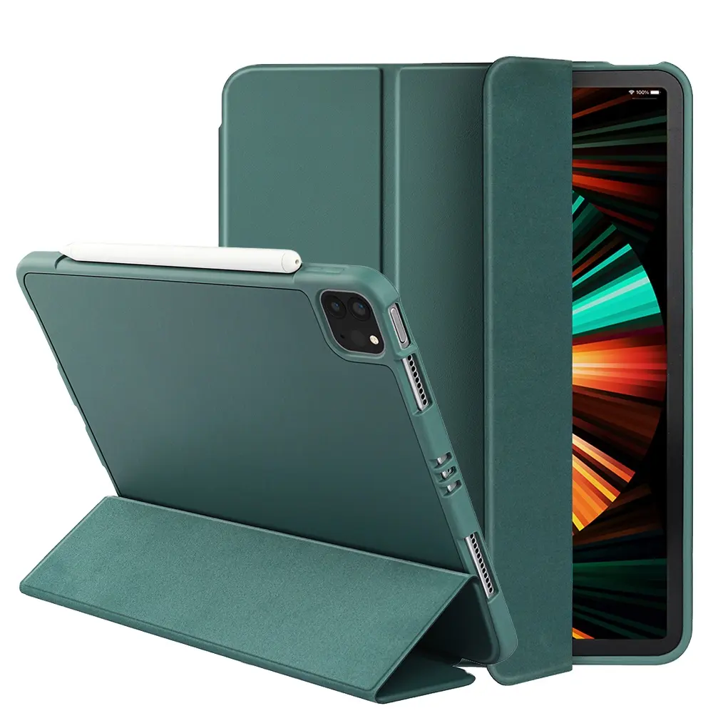 Funda de tableta de diseño de fábrica para iPad 12,9 funda inteligente de cuero PU impermeable con ranura para lápiz funda anticaída para 12,9 2021