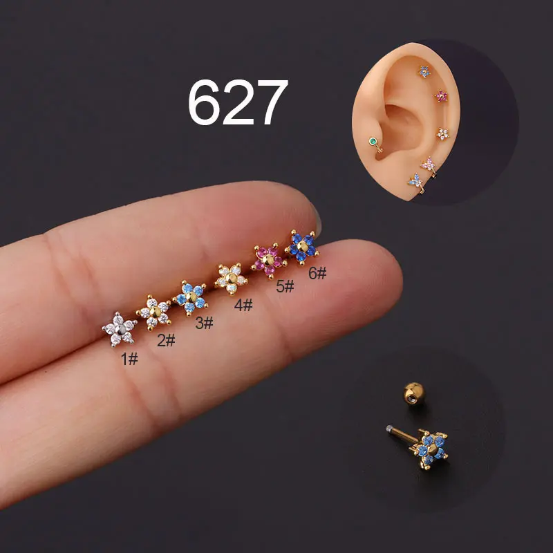 Nuovo Design Mini fiore zircone 20G in acciaio inox cartilagine orecchini Piercing gioielli per le donne