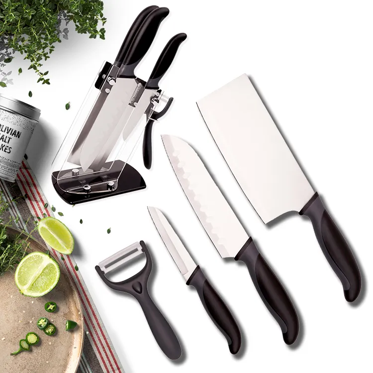 Хит продаж, профессиональный набор кухонных ножей с подставкой и лезвием 3Cr13, 5 шт.