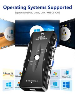 VGA KVM交换机，适用于4台电脑的USB 2.0 VGA KVM切换器共享1台显示器键盘鼠标打印机，USB KVM交换机