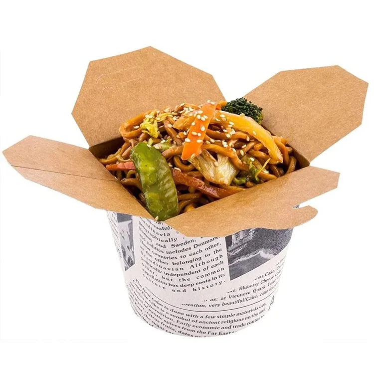 Çin restoran tek kullanımlık Kraft gıda ambalaj paketleme paket servisi olan restoran konteyner kağıt Take Away erişte kutusu