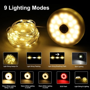 Lámpara de Camping multifunción Cadena de luz 10M Cadena de luz para acampar Enrollado USB Recargable Camping Luz impermeable Ip65