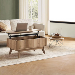 Mesa de centro multifuncional moderna, mesa de centro de elevación de acento de mediados de siglo de madera con panel de puertas de forma de onda - Product Image 4