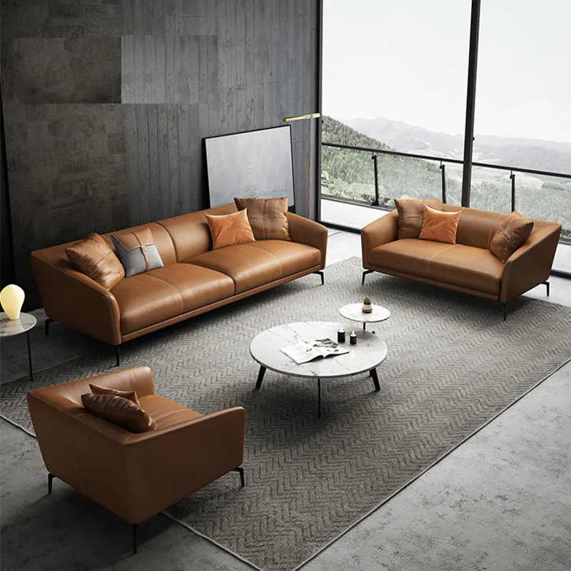 2023 juego de sofá individual de cuero alto 1 + 1 + 3, sofá de oficina, asientos de ocio, conjunto de sofá de oficina de diseño moderno de calidad