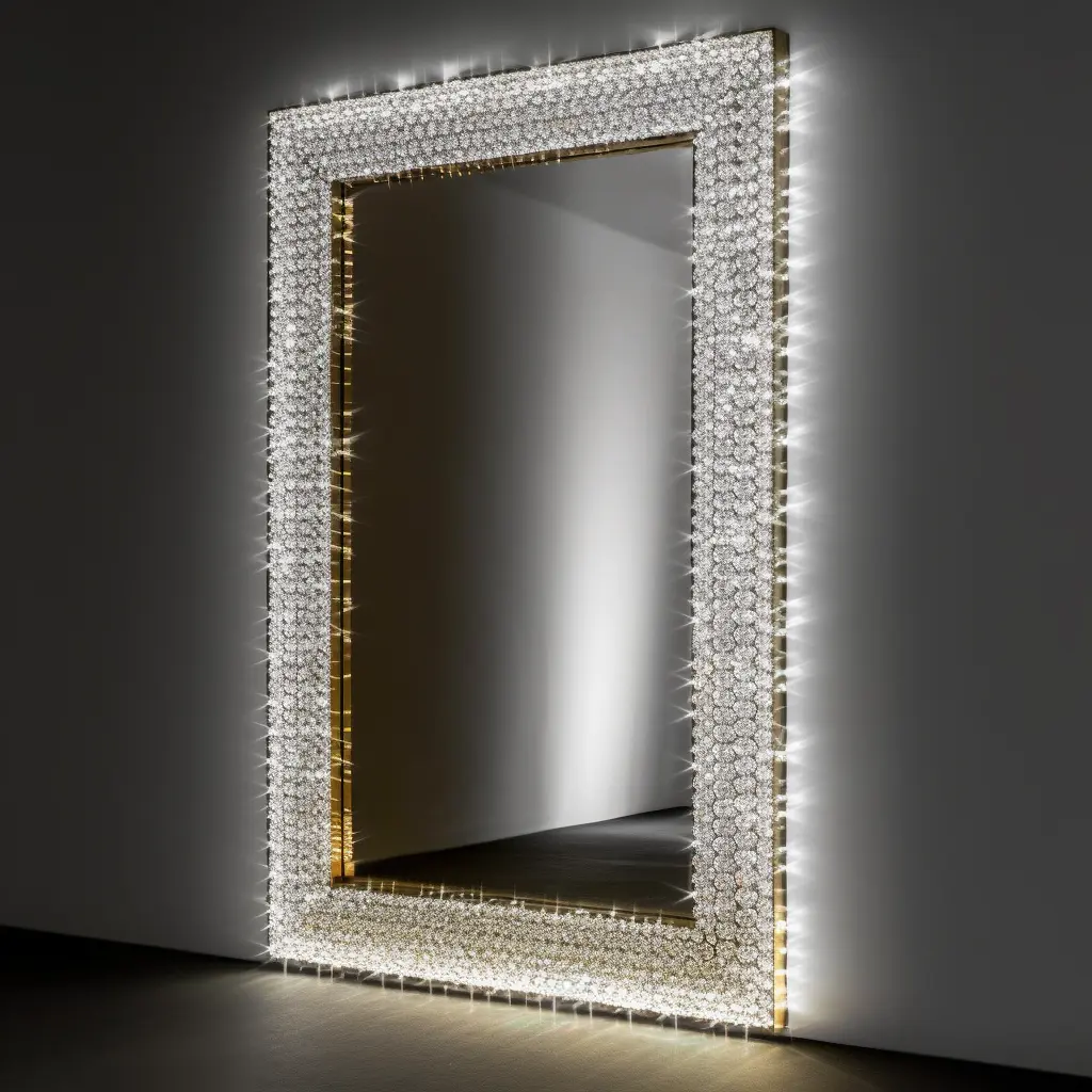 Espejo de pared de diamante triturado de lujo para baño, espejo de cristal de longitud completa, decoraciones de pared para el hogar