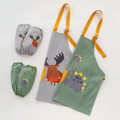 Baby wasserdichte Schürze mit Cartoon-Druck verstellbare Kinder schürzen Set Kinder Zeichen kleid Schürze Anti-Dirty-Malerei