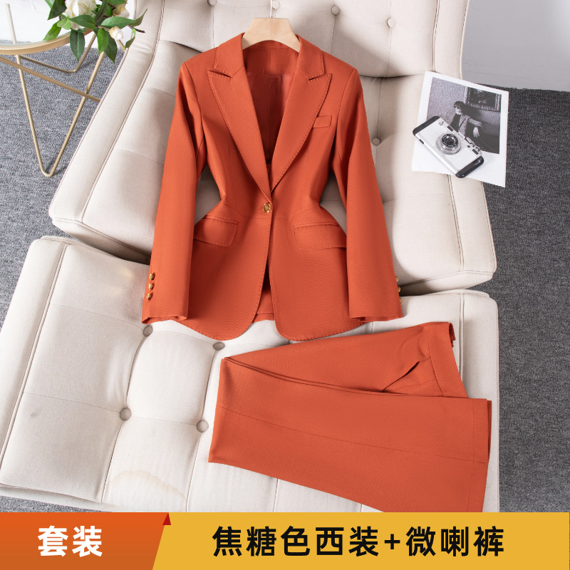 Caramel-colored suit flared trousers