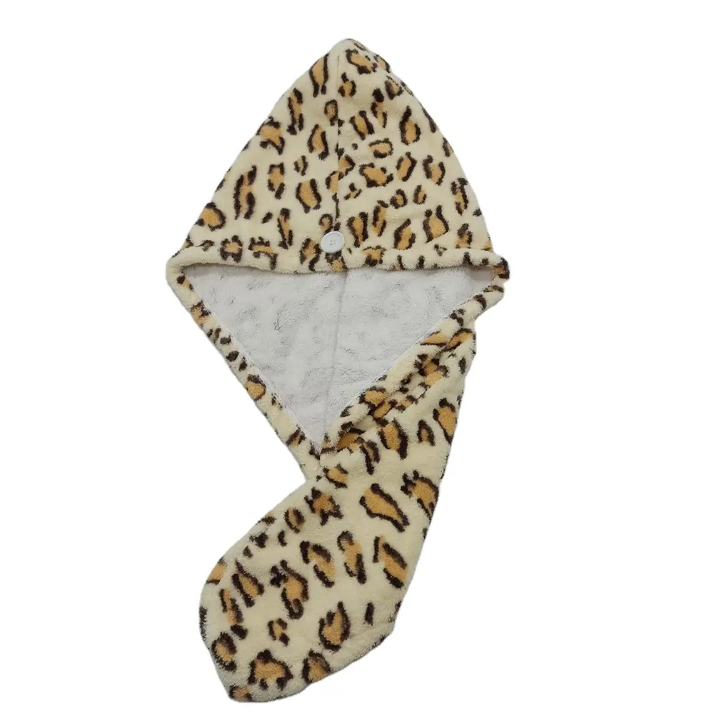 Microfibra Coral Fleece Leopard Pattern Turbante suave de secado rápido Easy Twist Shower Hair Wrap Toalla