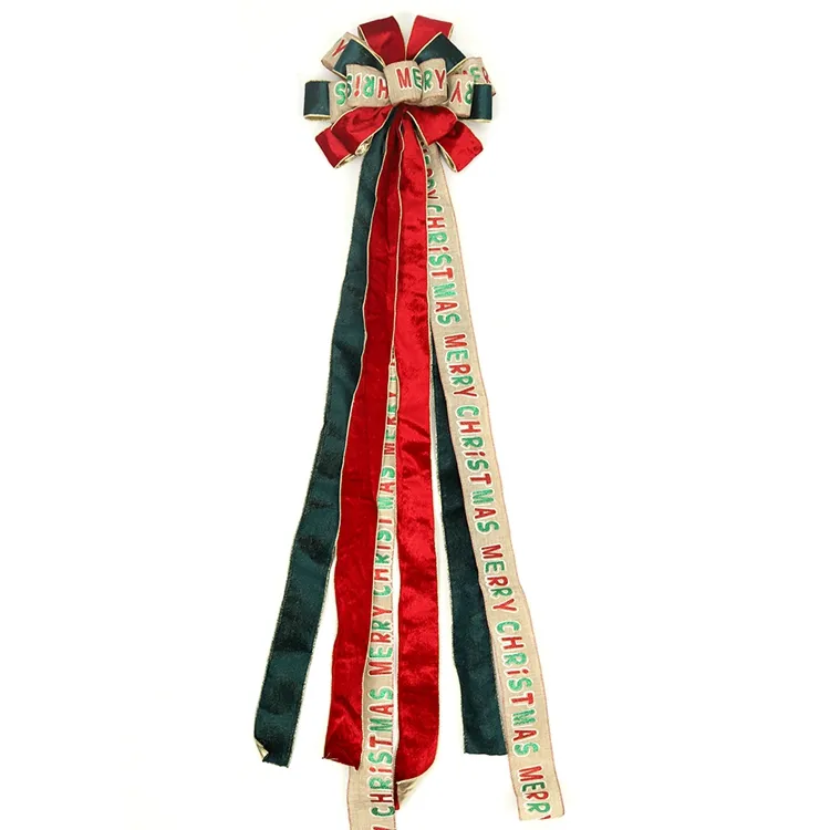 Lazo de cinta de Navidad hecho a mano, adorno para árbol de Navidad, decoración de Navidad, cinta con cable, guirnalda