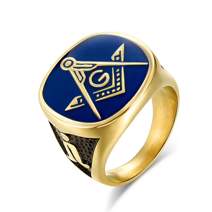 Trendy Style Color Black and Golden Masonic Rings for Men