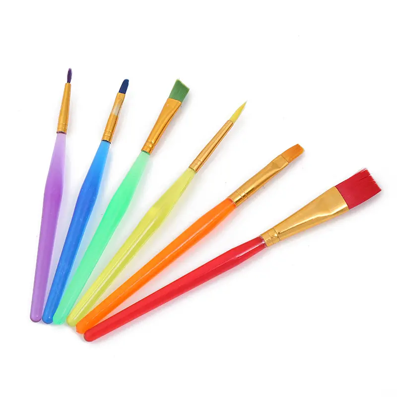 6 adet sanatçı boyama fırçası suluboya akrilik yağlı sanatı yüz boyama plastik saplı boya fırçaları kalem