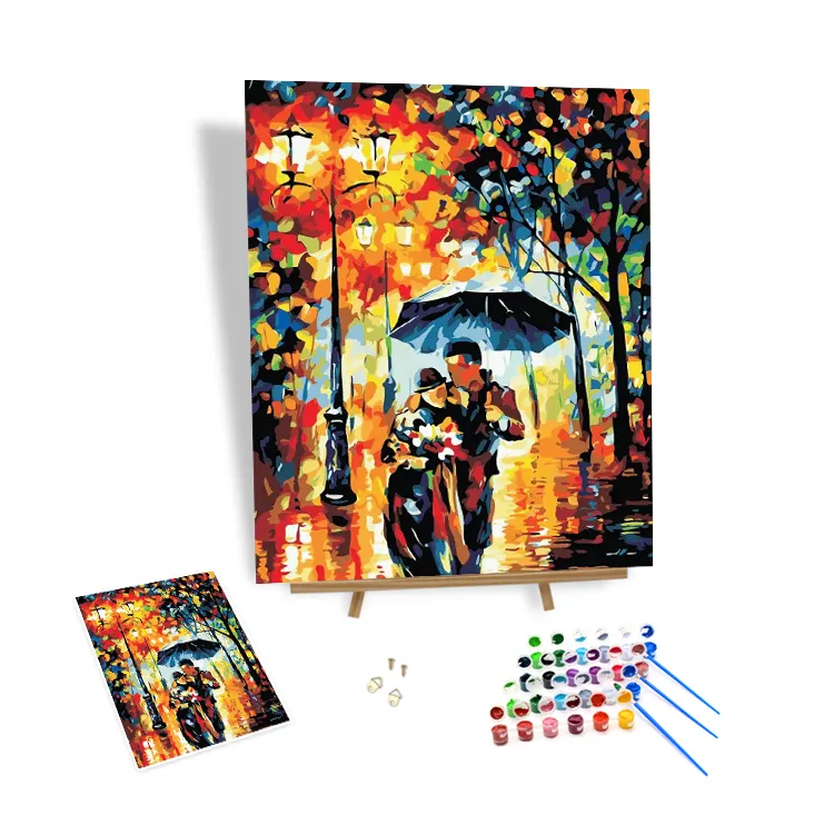 La por números pintura al óleo sobre lienzo Diy un par de amantes caminando por la calle sosteniendo un paraguas decoración de pared interior