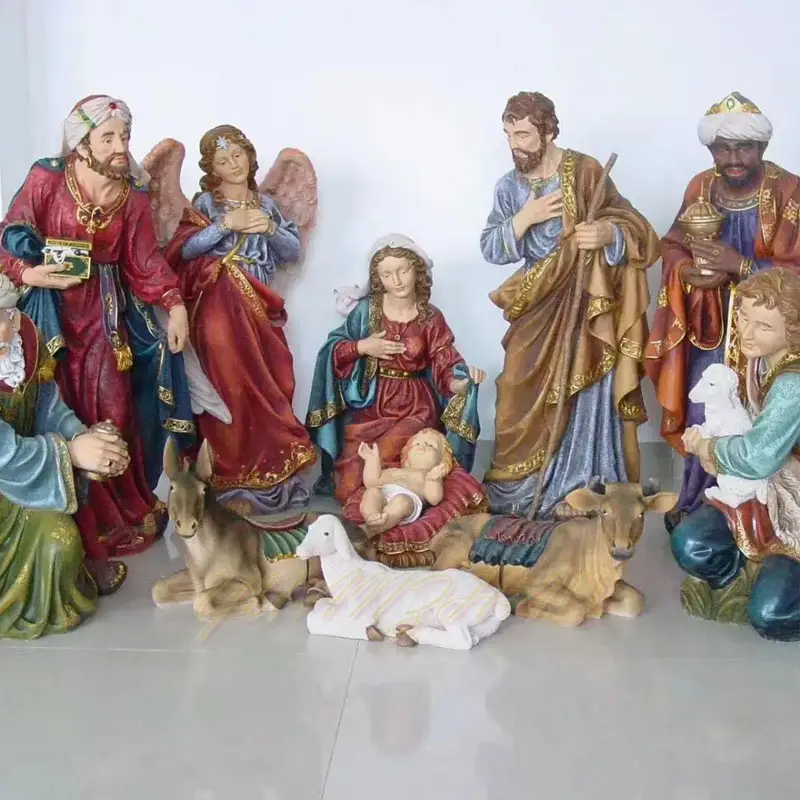 Dekorasi gereja rumah patung Resin serat kaca religius patung Yesus Natal ukuran hidup kelahiran Yesus