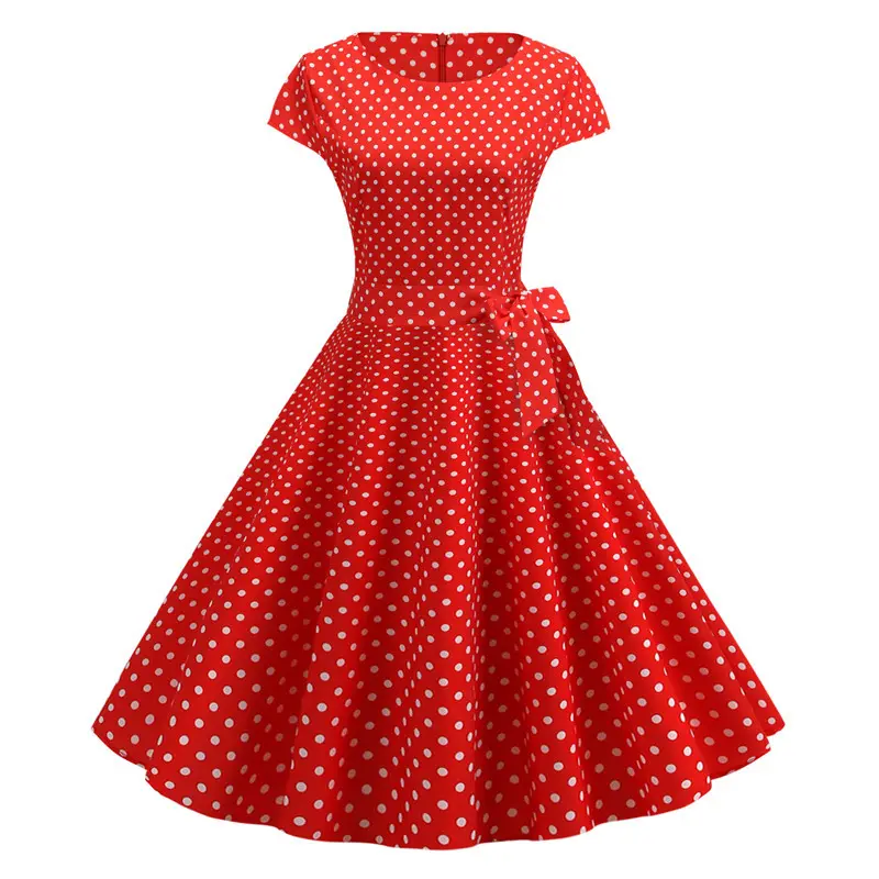 Abito da donna con stampa a pois a righe Vintage Rockabilly increspato abiti da festa Swing Sundress