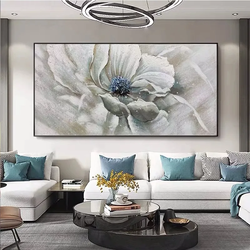 100% pintado a mano precio bajo venta al por mayor regalo para el hogar flor blanca grande pintura al óleo arte de pared abstracto lienzo flor